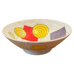Vintage 1980s Signed Studio Pottery Abstract Floral Ceramic Bowl