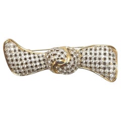 Vintage 1980s Signed Valentino Goldtone Clear Rhinestone Bow Brooch