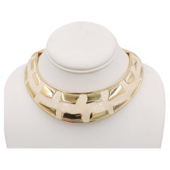 Vintage 1980s Signed Valentino Modernist White Enamel Collar Necklace