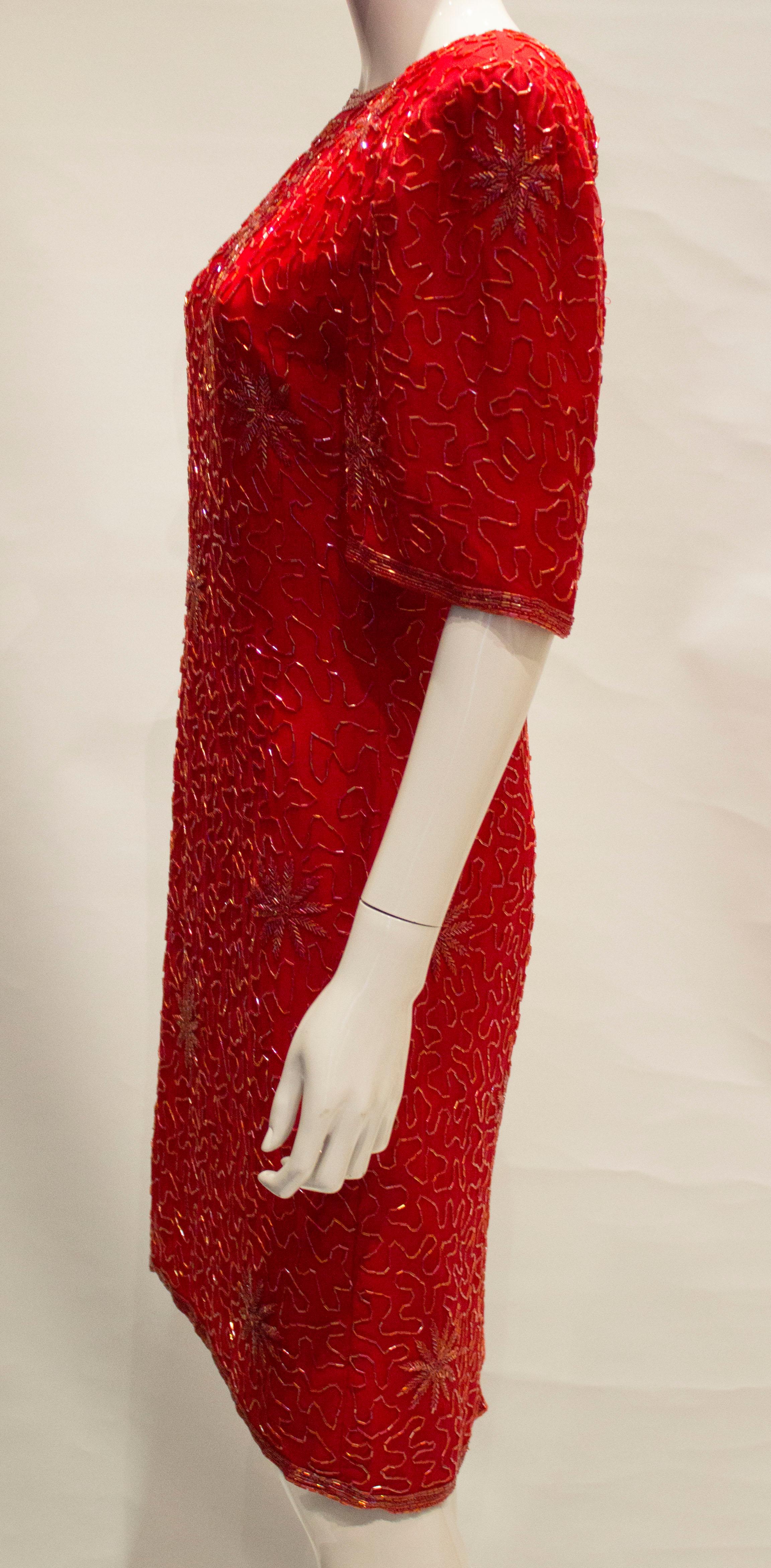 Vintage 1980s Silk Beaded Dress In Good Condition For Sale In London, GB
