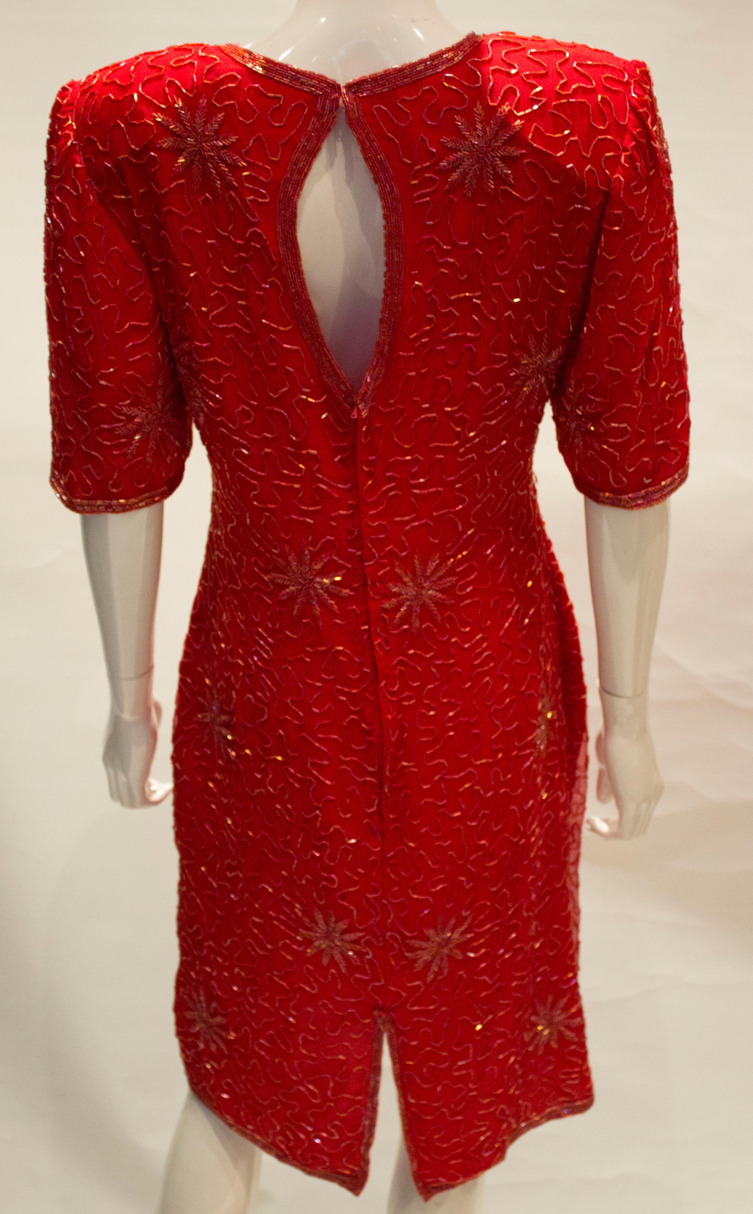 Vintage 1980s Silk Beaded Dress For Sale 1