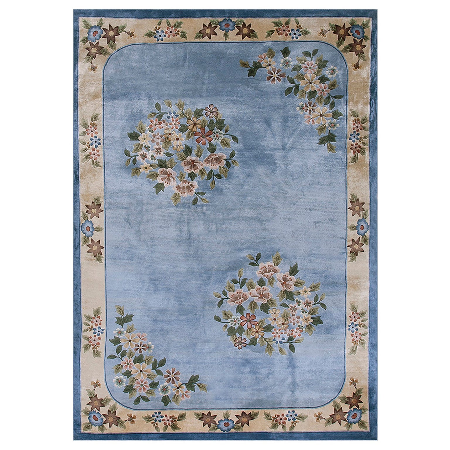 Tapis en soie de style Art Déco chinois des années 1980 (#}6'2" x 9' - 188 x 275 )