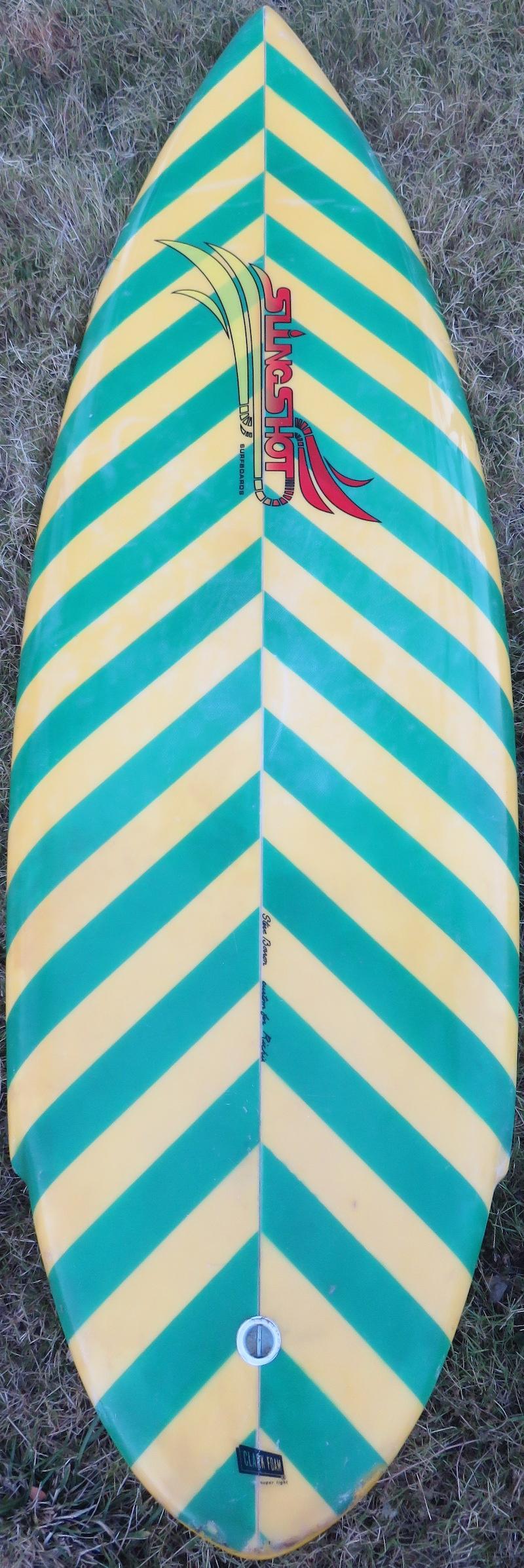 Fiberglass Vintage 1980s Slingshot Twin Fin Surfboard