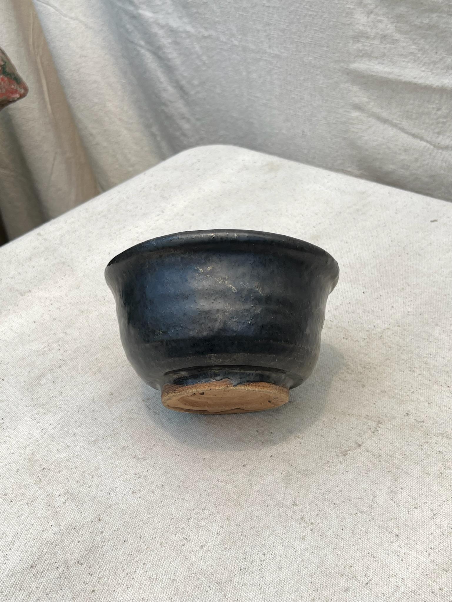 Organic Modern Vintage 1980s Small Black Asian Bowl For Sale