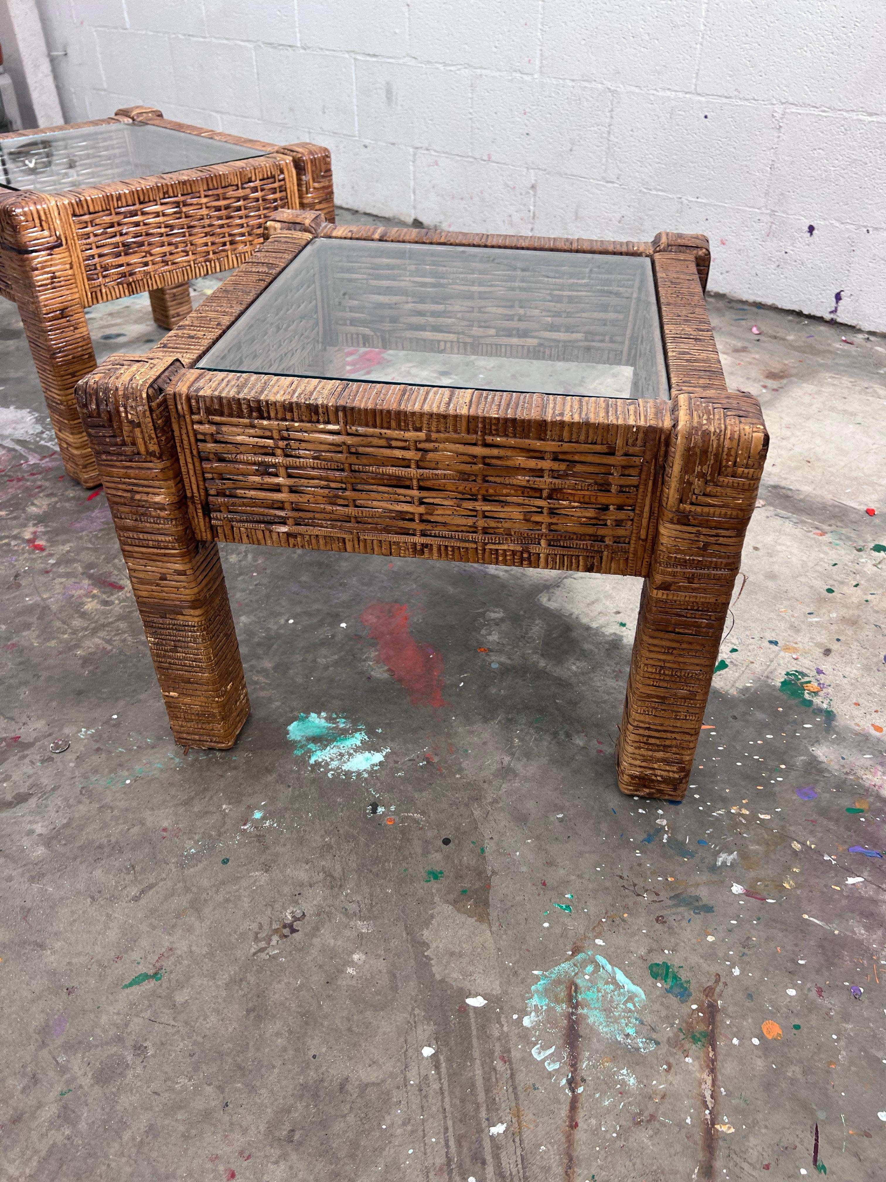Post-Modern Vintage 1980s small modular rattan coffee tables/side tables -a pair  For Sale
