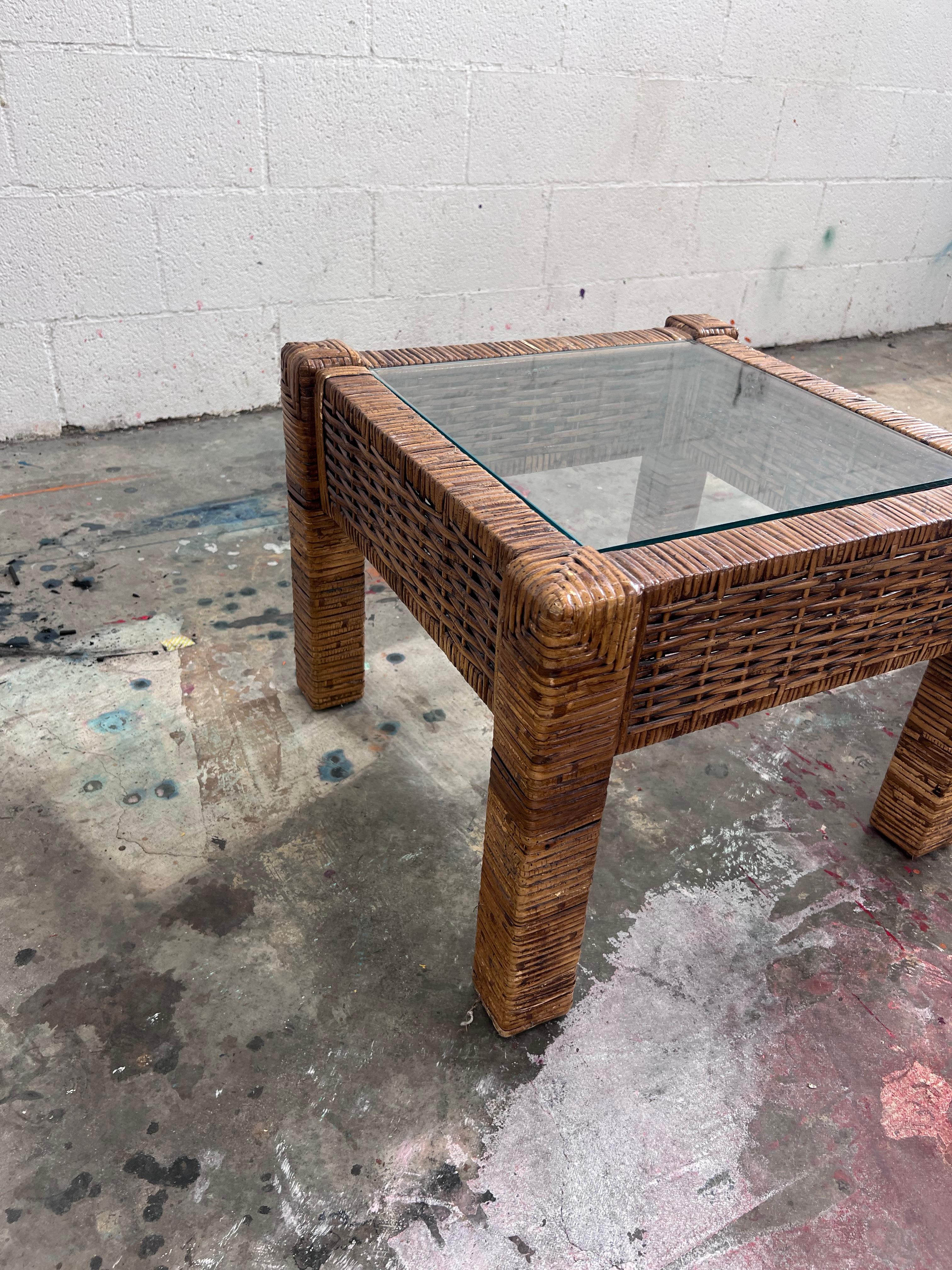 North American Vintage 1980s small modular rattan coffee tables/side tables -a pair  For Sale
