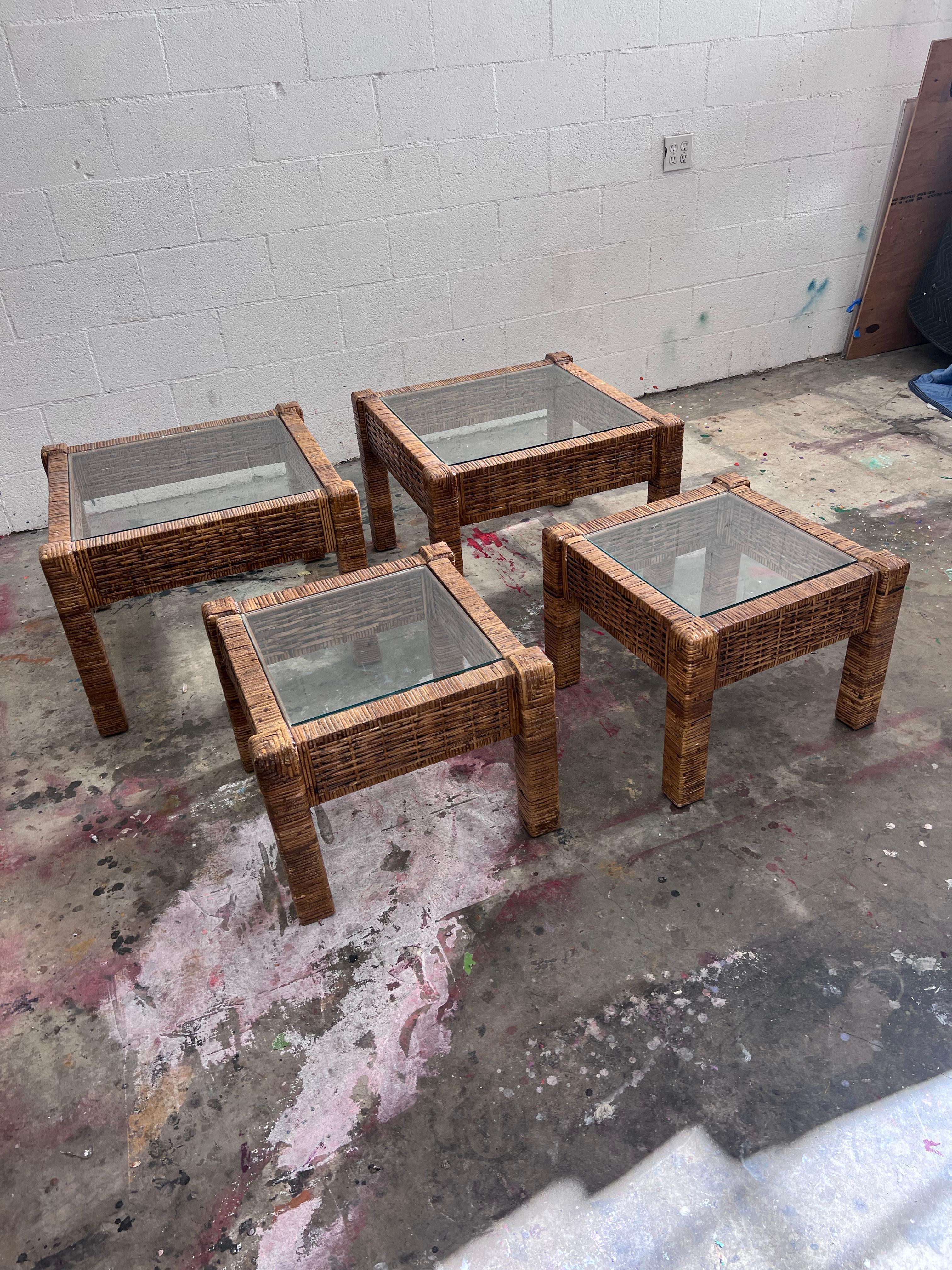 Vintage 1980s small modular rattan coffee tables/side tables -a pair  For Sale 1