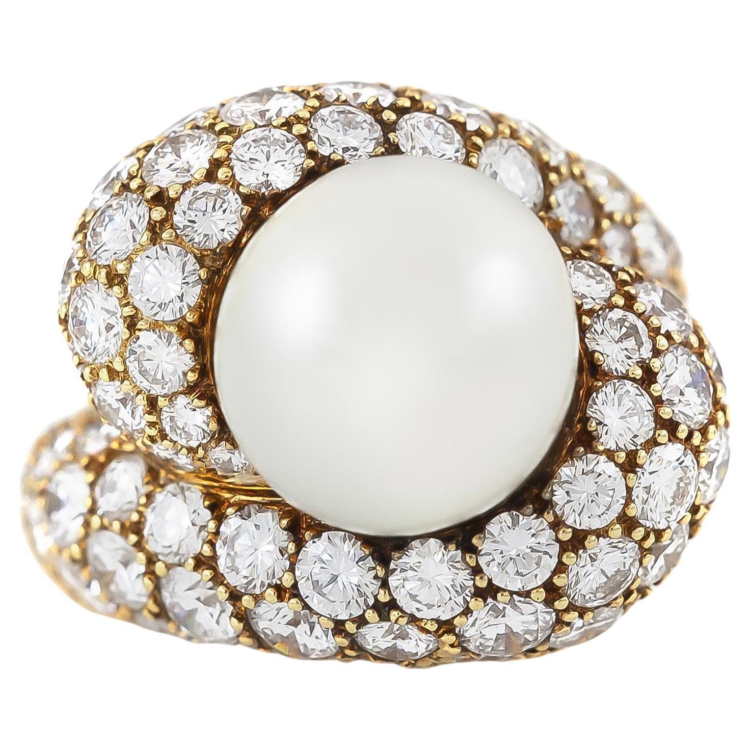 Vintage 1980s South Sea Pearl Ring with Diamonds