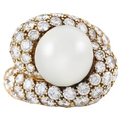 Bague vintage des années 1980 avec perles des mers du Sud et diamants