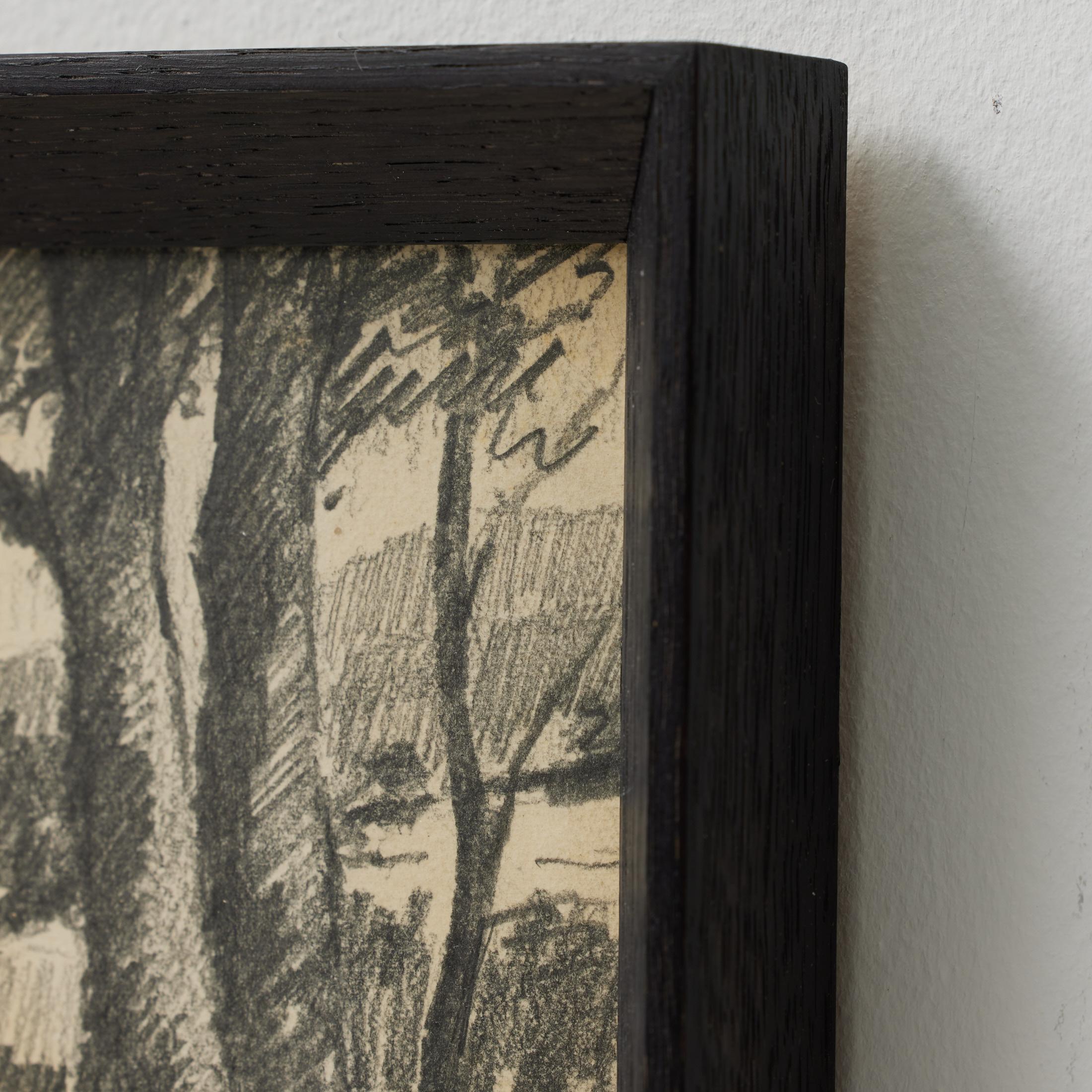 Disegno a matita di paesaggio spagnolo vintage degli anni '80 di R. Duran Font, incorniciato in nero in vendita 3