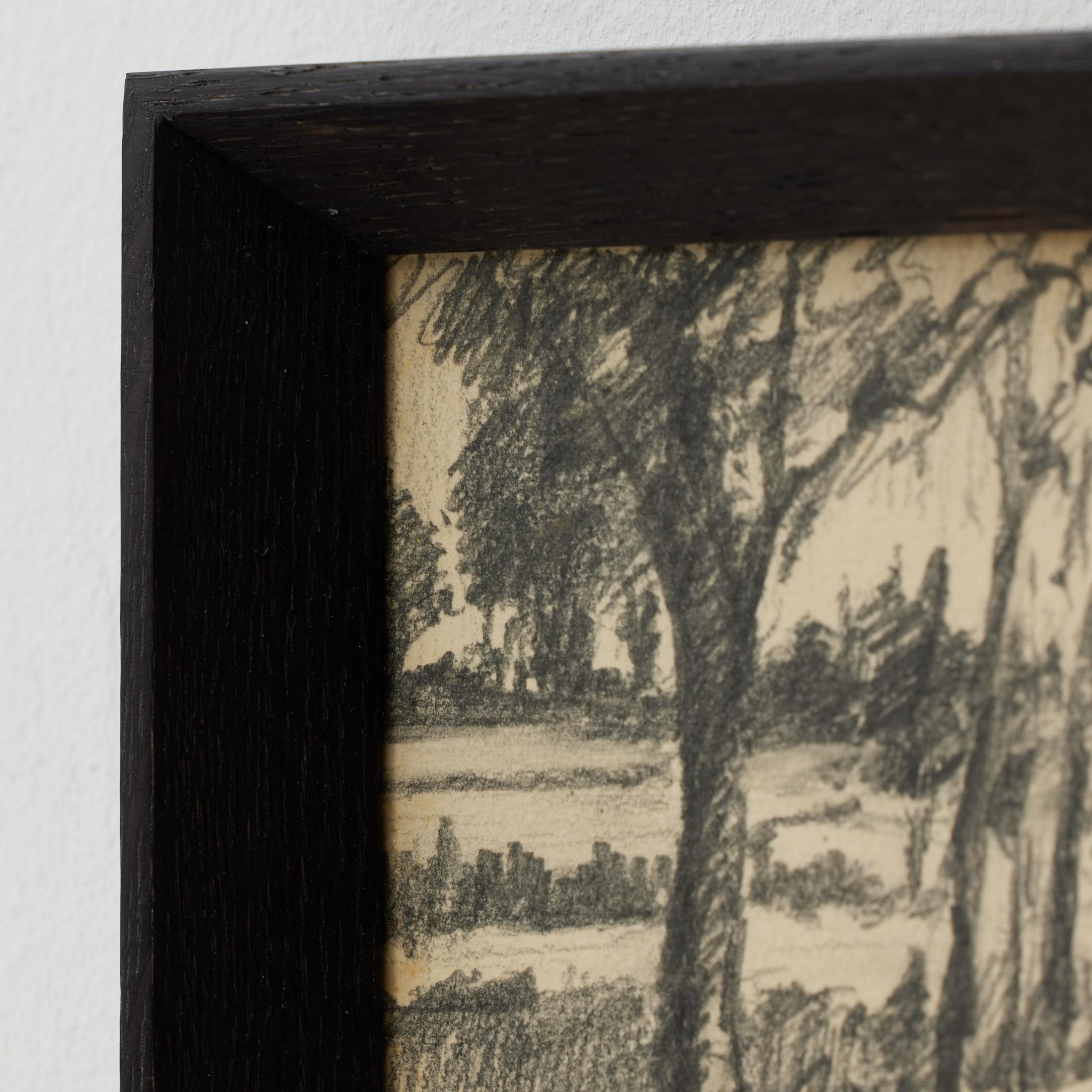 Disegno a matita di paesaggio spagnolo vintage degli anni '80 di R. Duran Font, incorniciato in nero in vendita 4