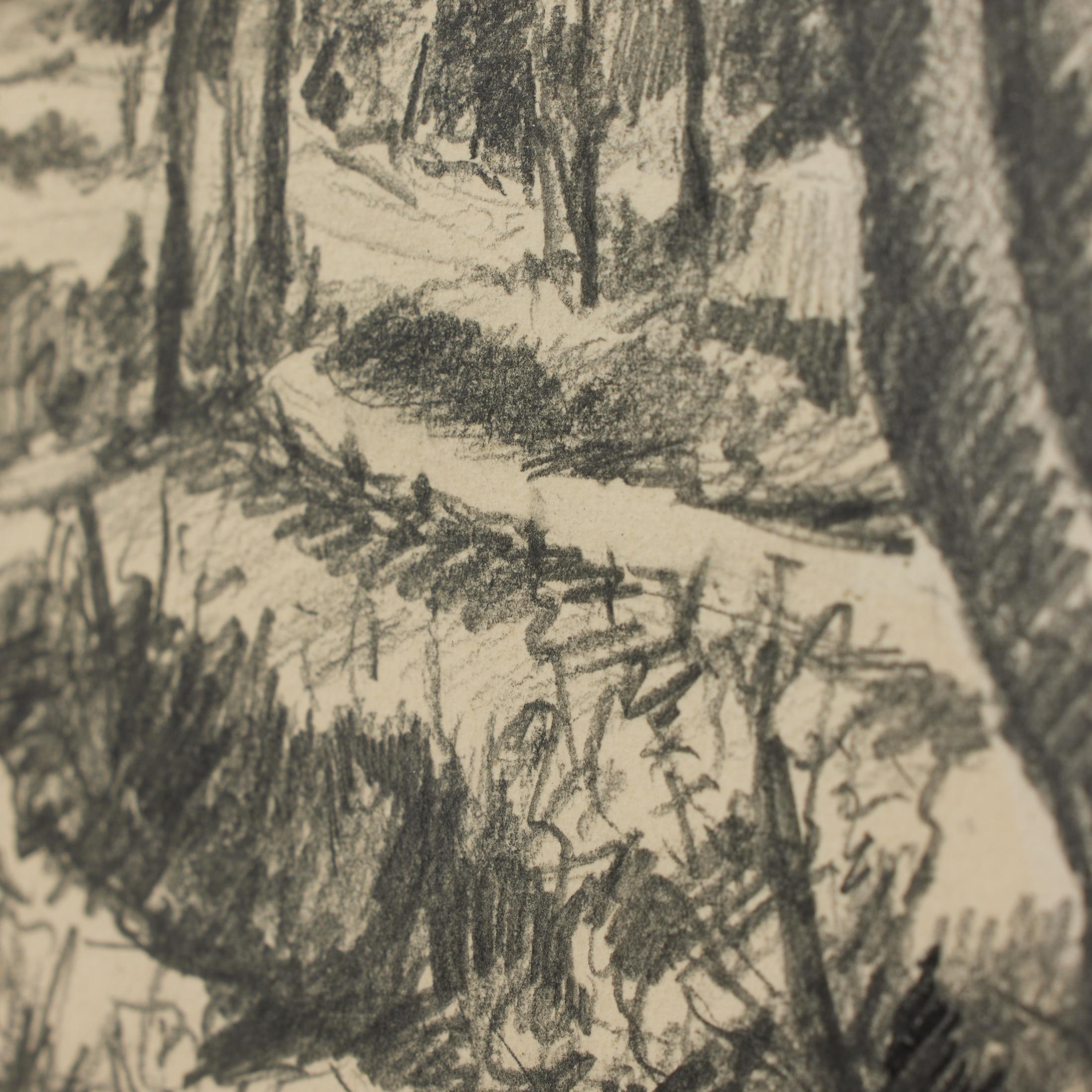 Disegno a matita di paesaggio spagnolo vintage degli anni '80 di R. Duran Font, incorniciato in nero in vendita 6