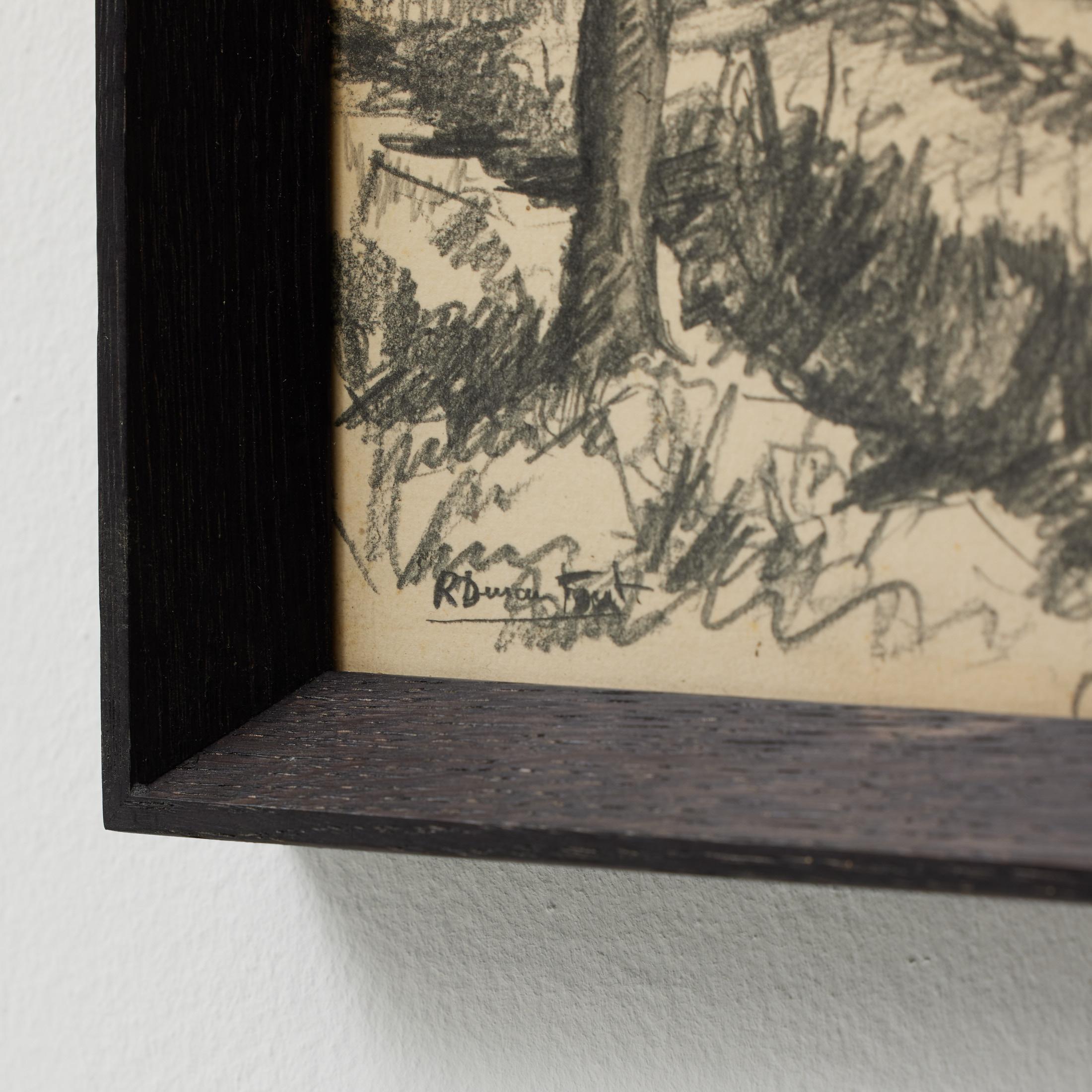 Disegno a matita di paesaggio spagnolo vintage degli anni '80 di R. Duran Font, incorniciato in nero in vendita 2