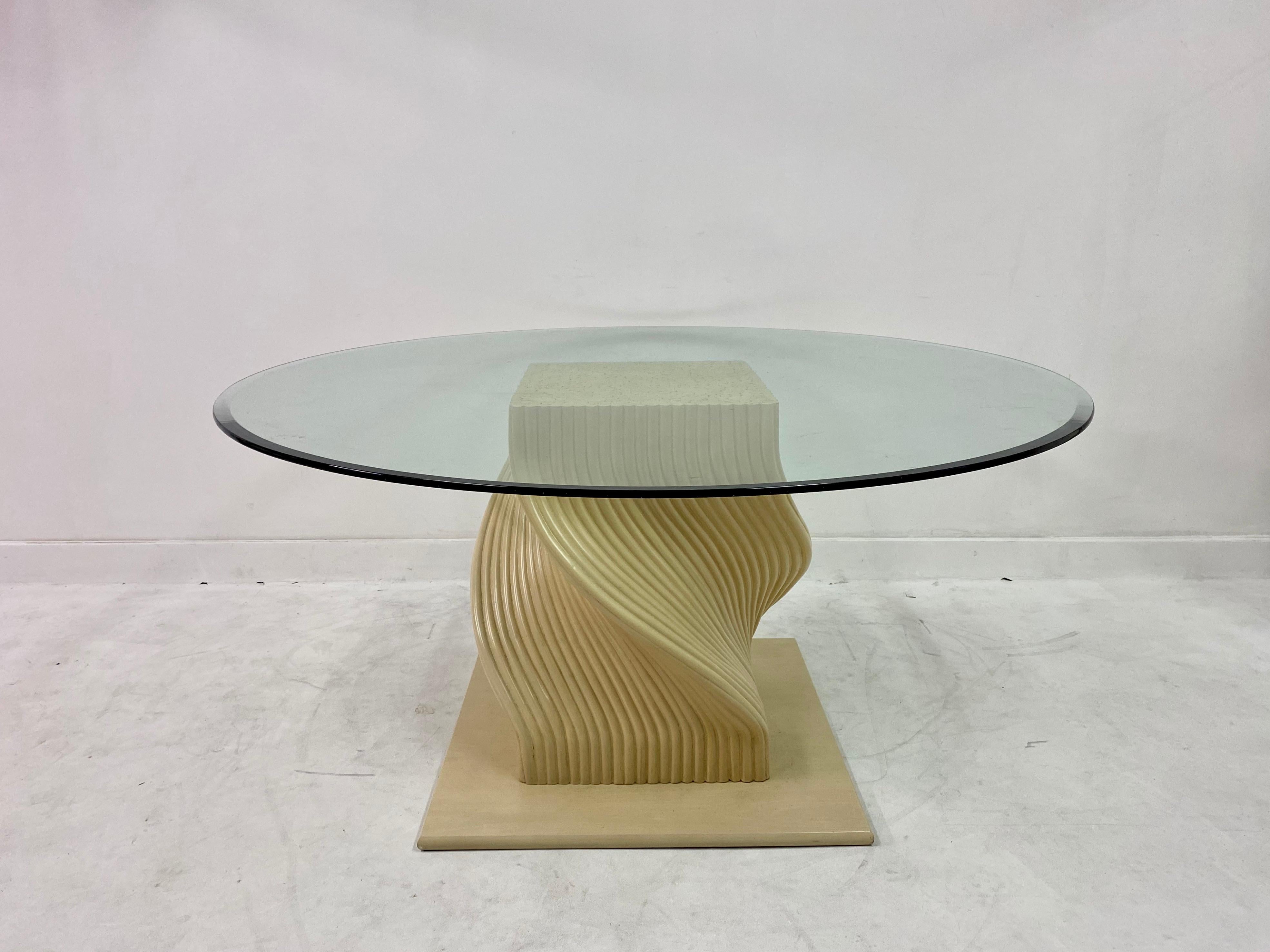 American Vintage 1980s Spiral Bamboo Dining Table with Glass Top