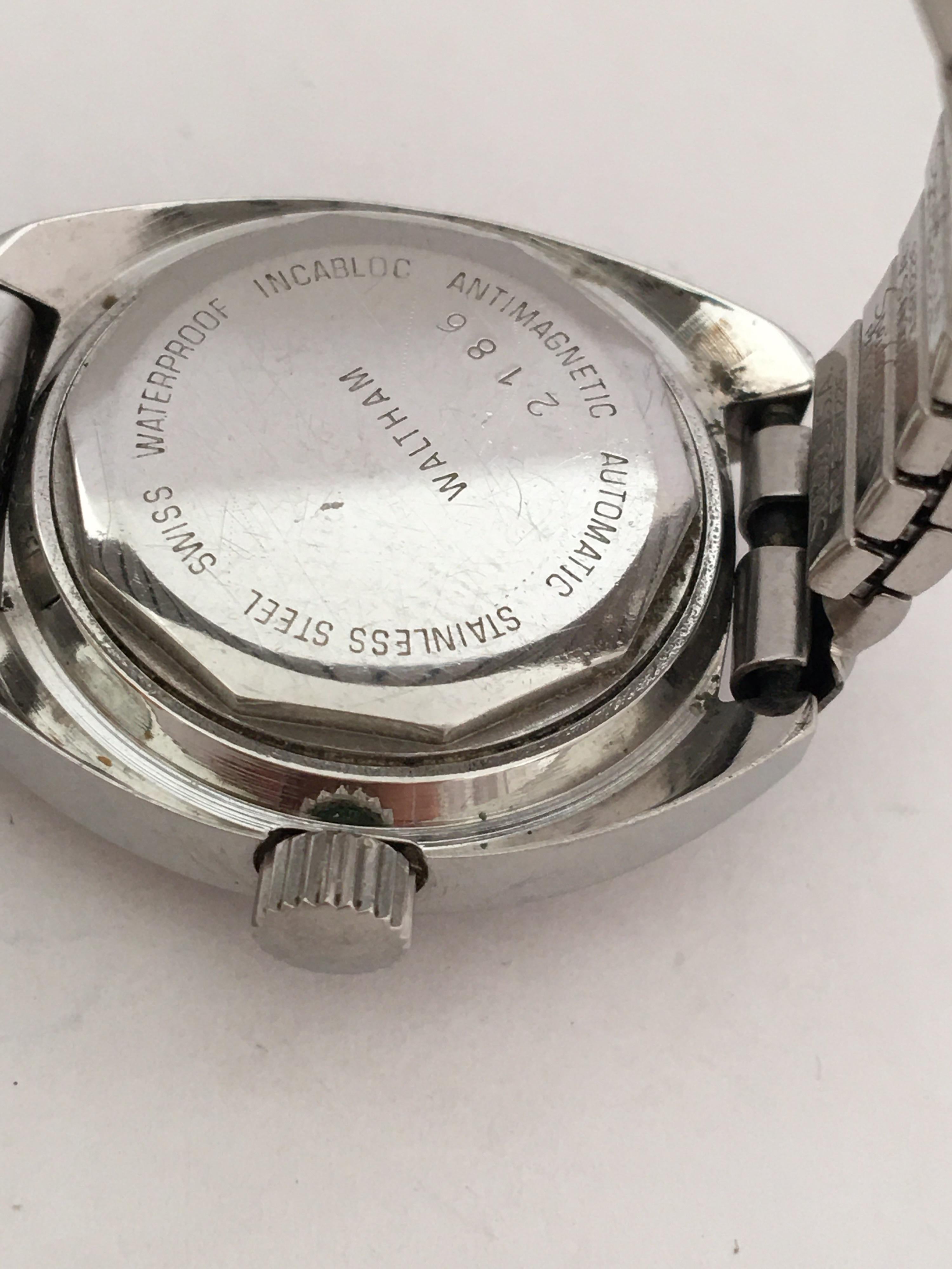 Vintage 1980s Stainless Steel 21 Jewels Ladies Waltham Automatic Watch 3