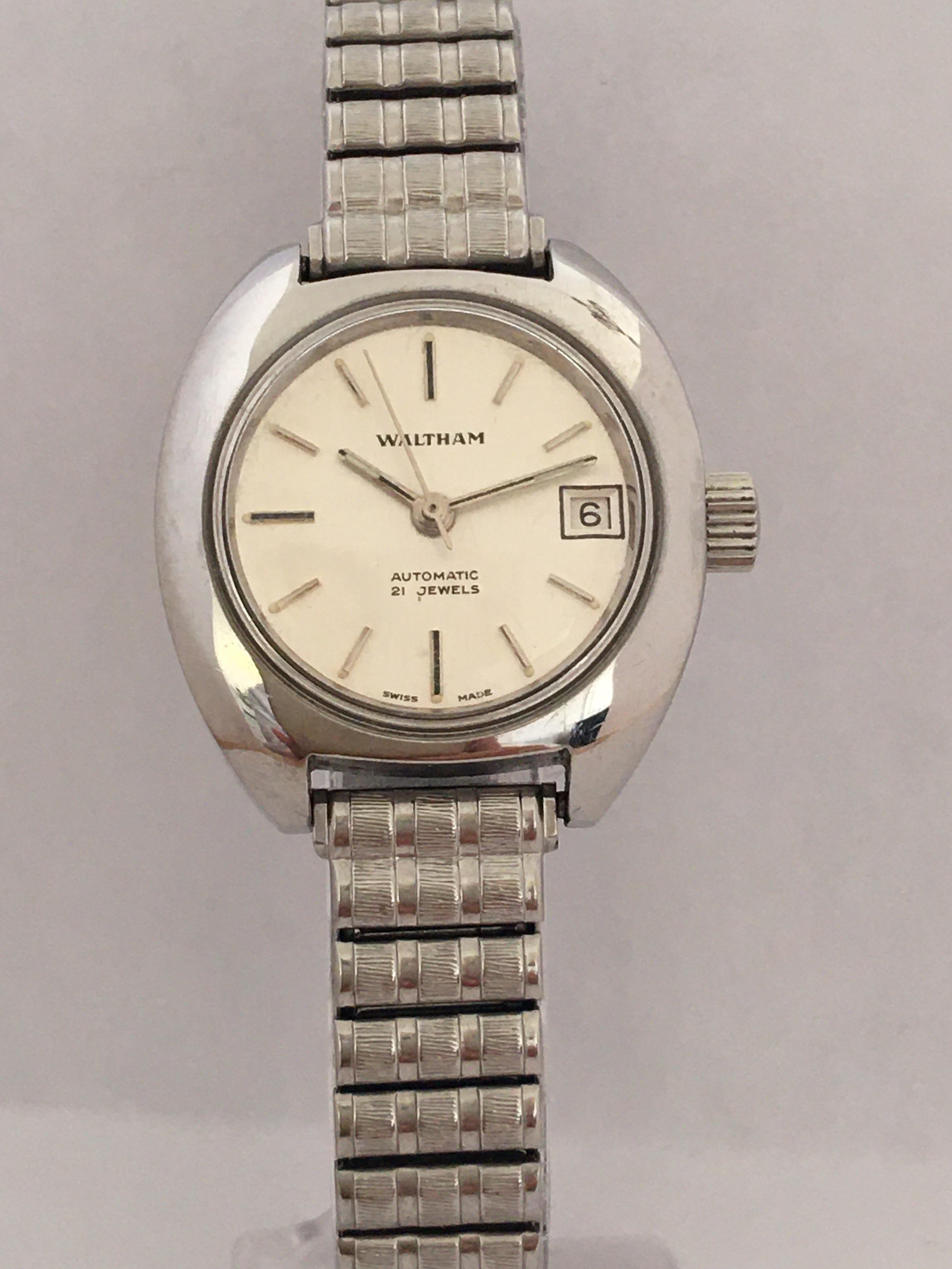 Women's Vintage 1980s Stainless Steel 21 Jewels Ladies Waltham Automatic Watch