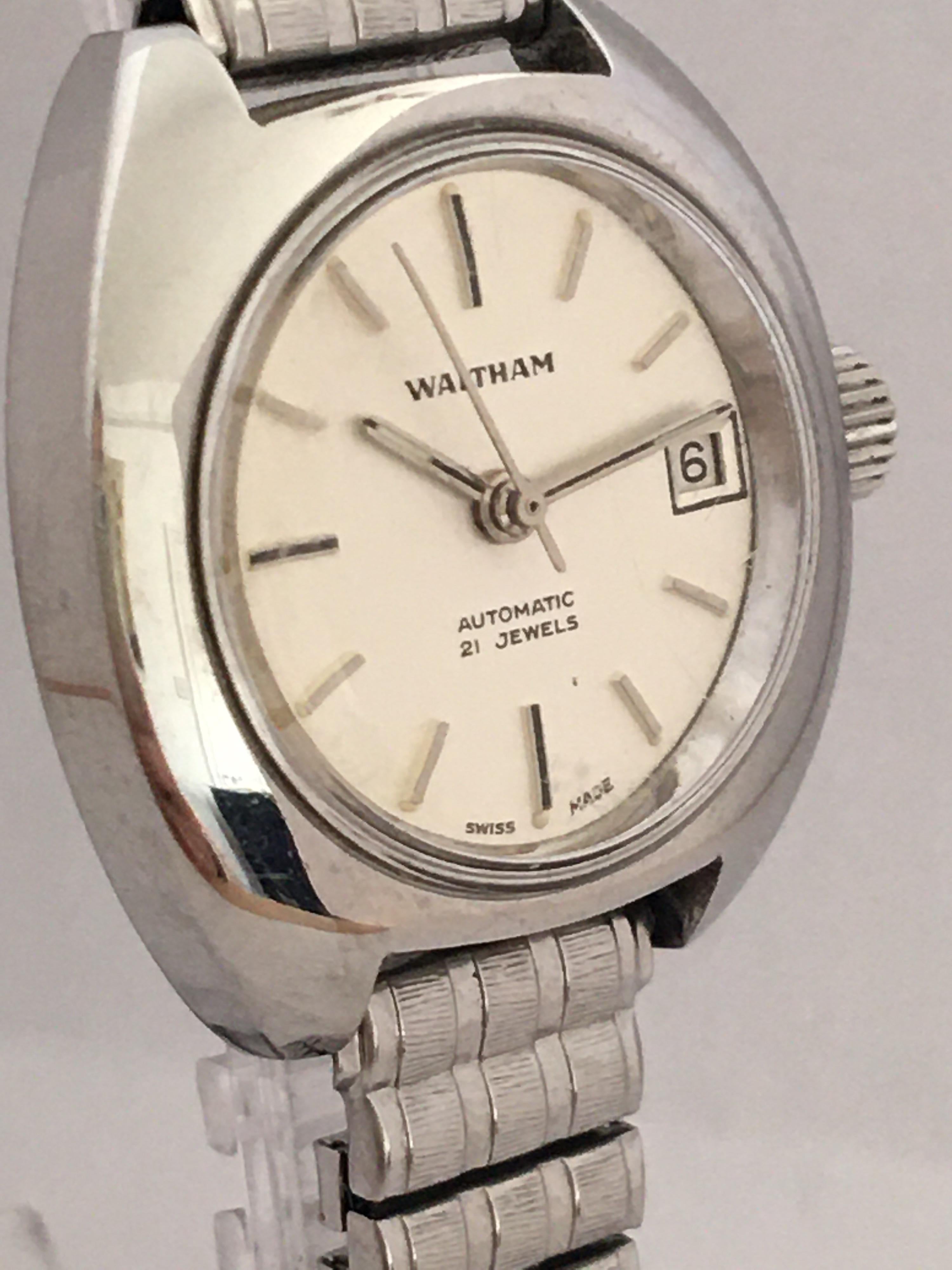 Vintage 1980s Stainless Steel 21 Jewels Ladies Waltham Automatic Watch 1
