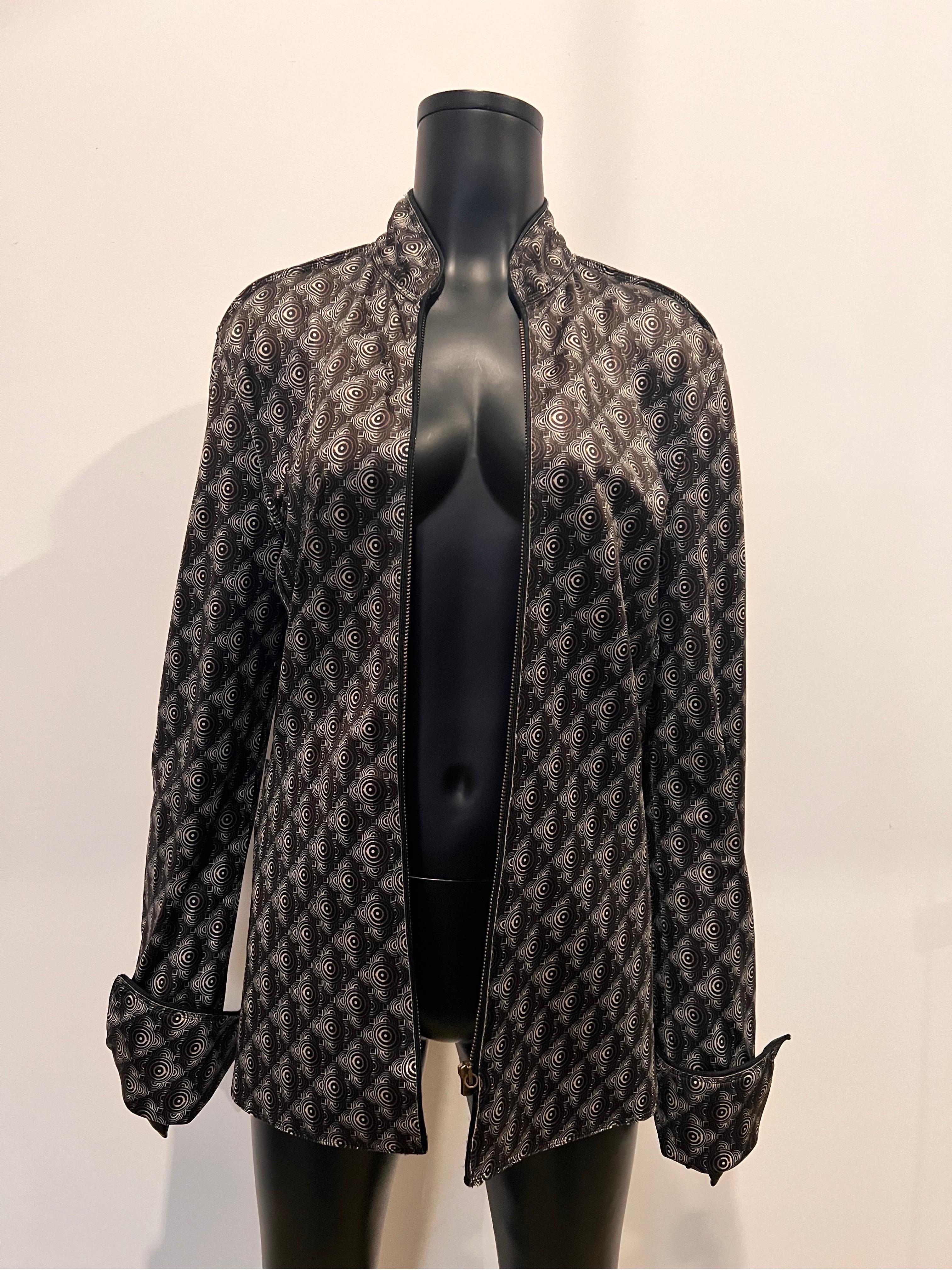 Black Vintage 1980’s patterned Jean Paul Gaultier Femme zip up jacket For Sale