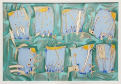 Peinture abstraite à motifs subtils des années 1980, encadrée