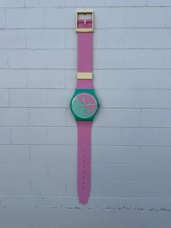 Vintage-Wanduhr von Swatch aus den 1980er Jahren: Maxi Giant Oversized im Pop-Art-Stil – Memphis-Design