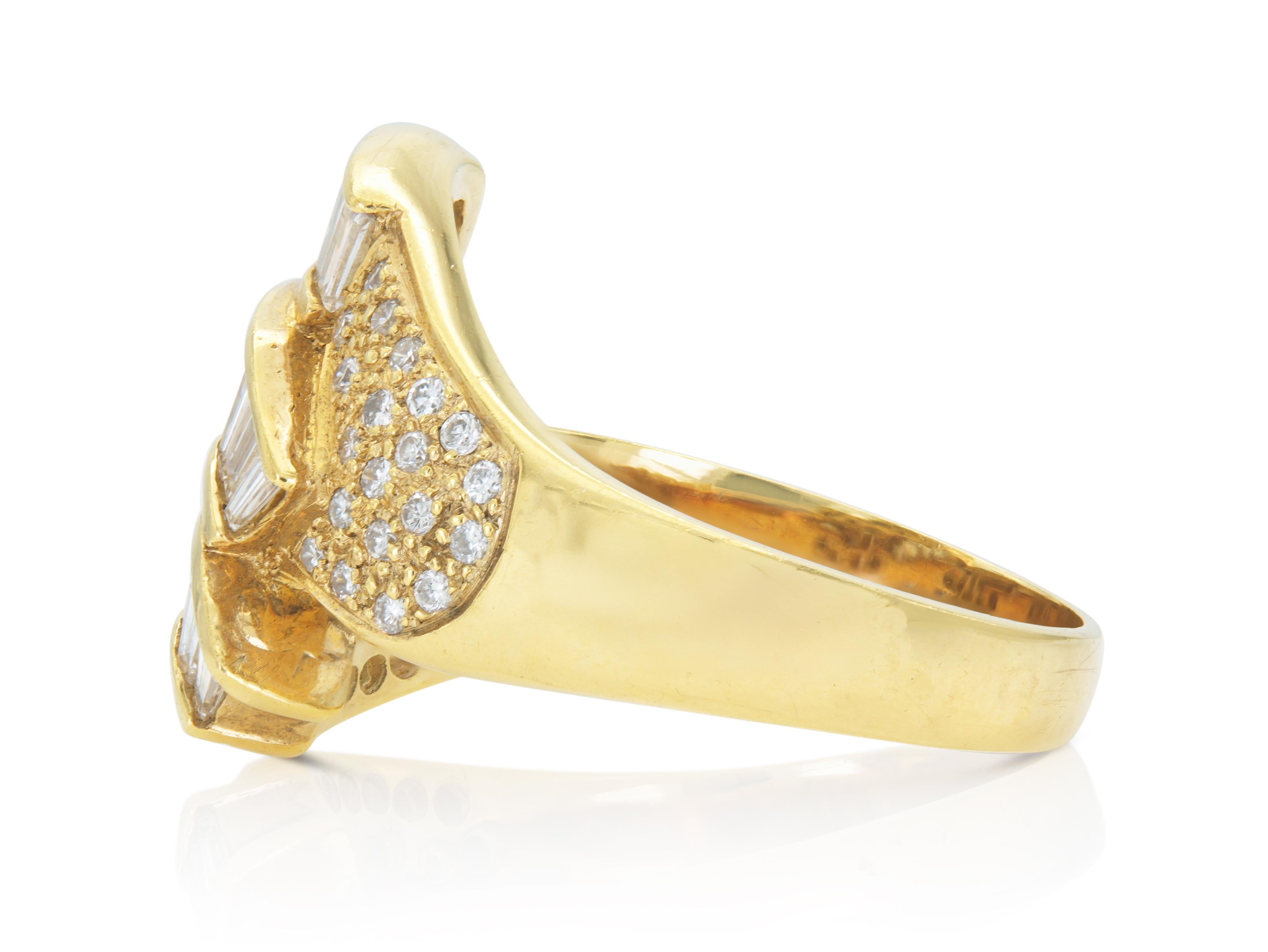 Taglio misto Anello vintage degli anni '80 con diamanti taglio baguette e tondo in vendita