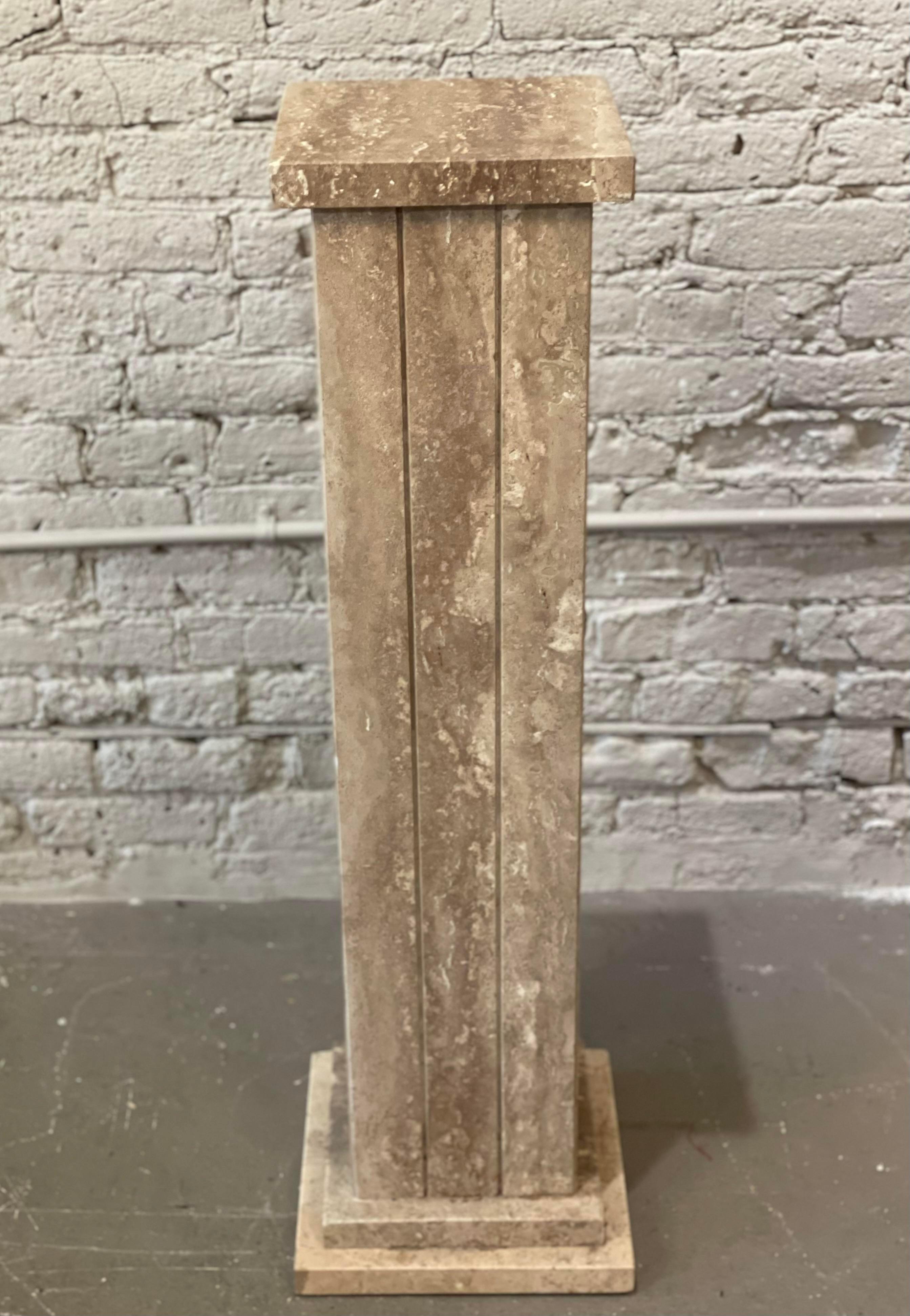 Rustic Vintage Postmodern 1980s Taupe Travertine Pedestal Column For Sale