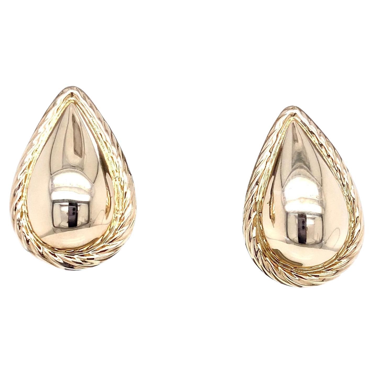 Boucles d'oreilles vintage en or jaune 14 carats en forme de goutte d'eau des années 1980