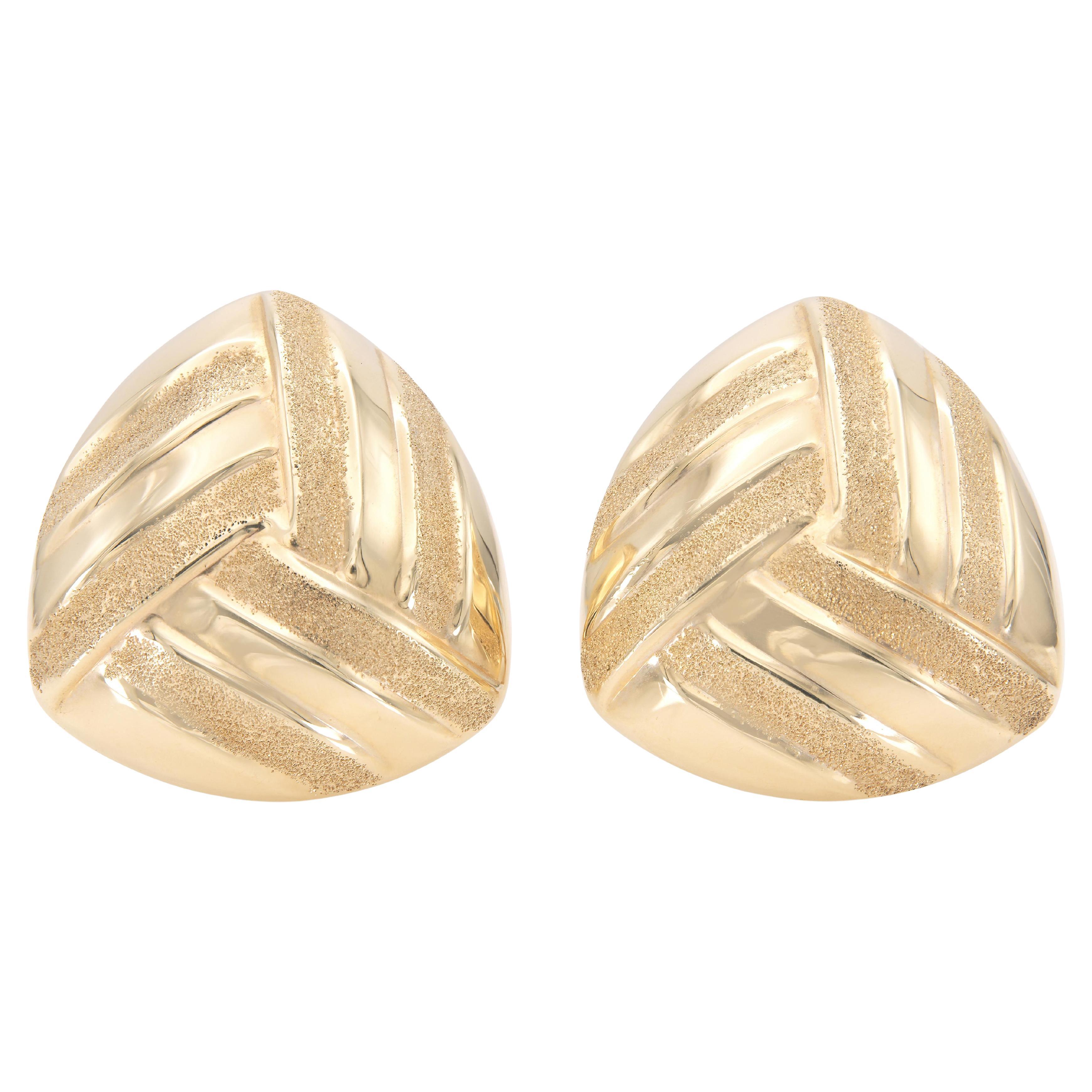 Vintage 1980s Textured and Polished Gold Earrings For Sale