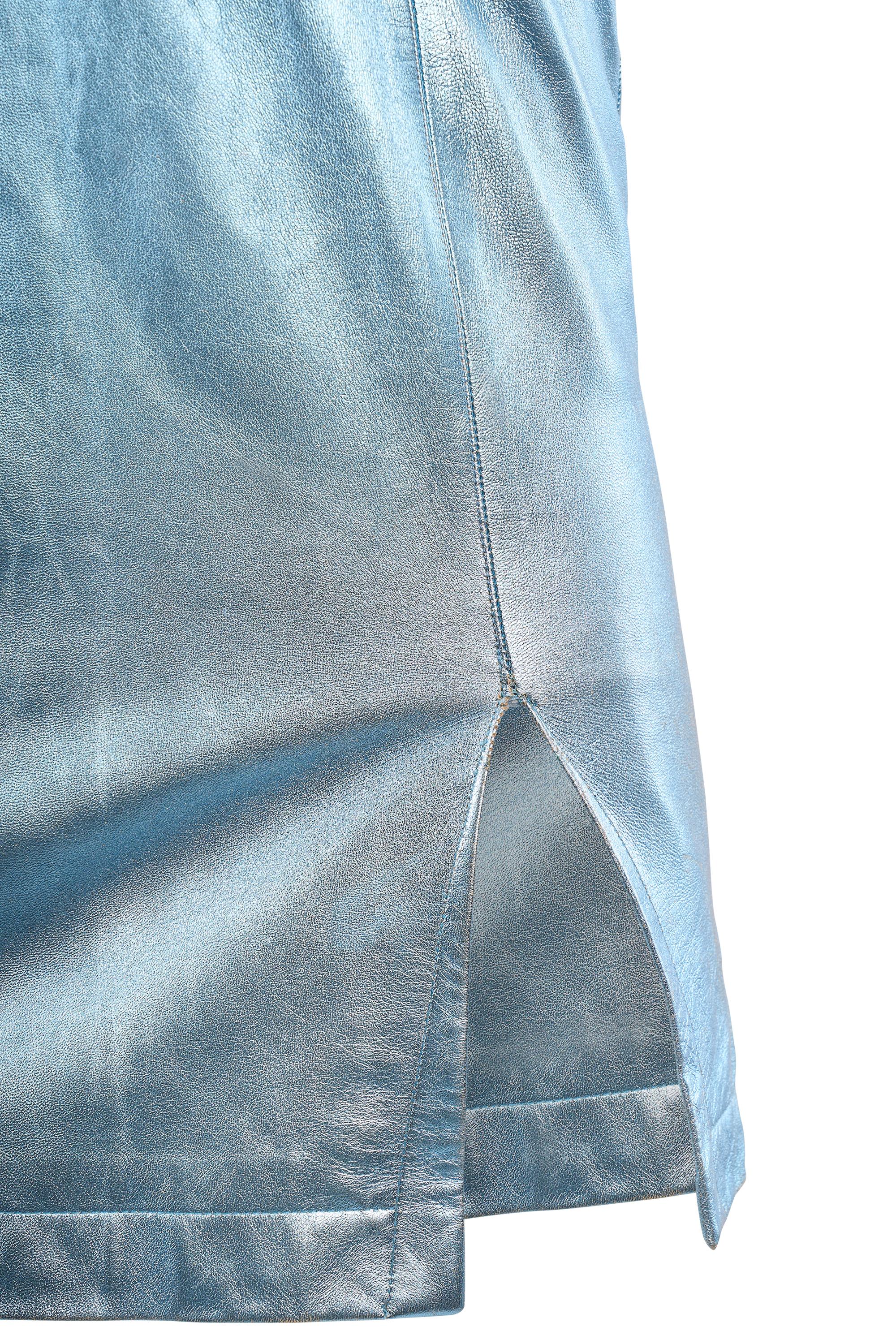 Vintage 1980's Thierry Mugler Couture Mini robe en cuir bleu métallisé Excellent état - En vente à London, GB