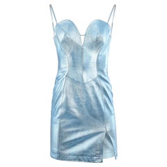 Vintage 1980's Thierry Mugler Couture Metallic Blue Leather Mini Dress