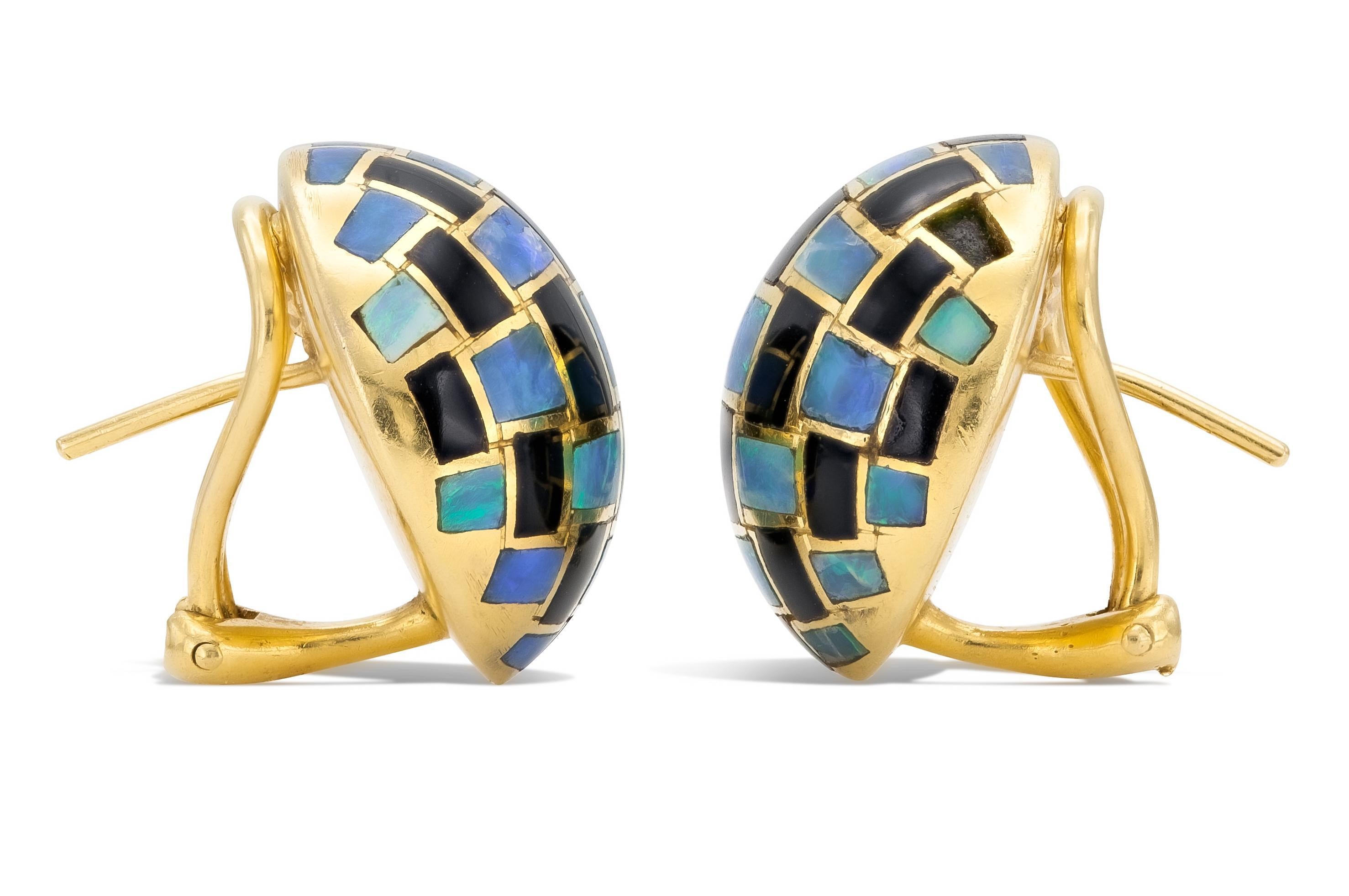 Mixed Cut Vintage 1980s Tiffany & Co. Angela Cummings Opal & Jade Checkerboard Earrings For Sale