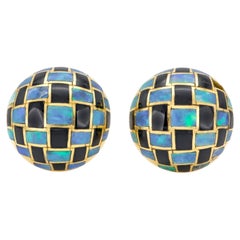 Vintage 1980s Tiffany & Co. Angela Cummings Opal & Jade Checkerboard Earrings