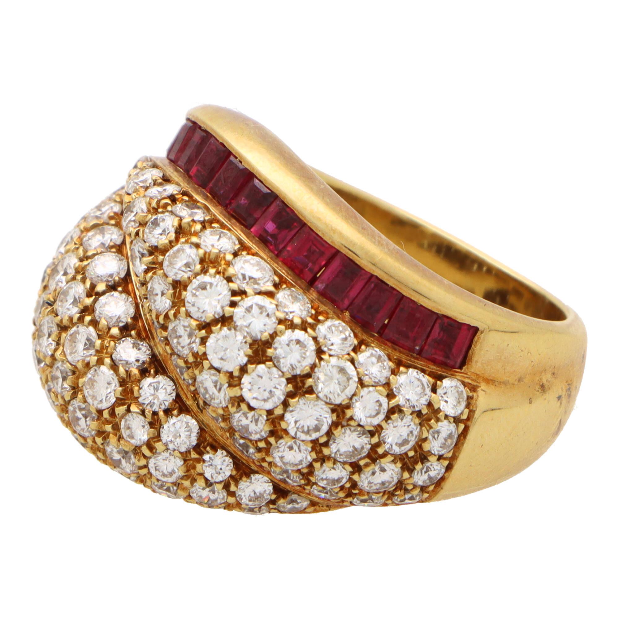 Vintage 1980's Tiffany & Co. Diamond and Ruby Bombé Ring in 18k Yellow Gold For Sale 1
