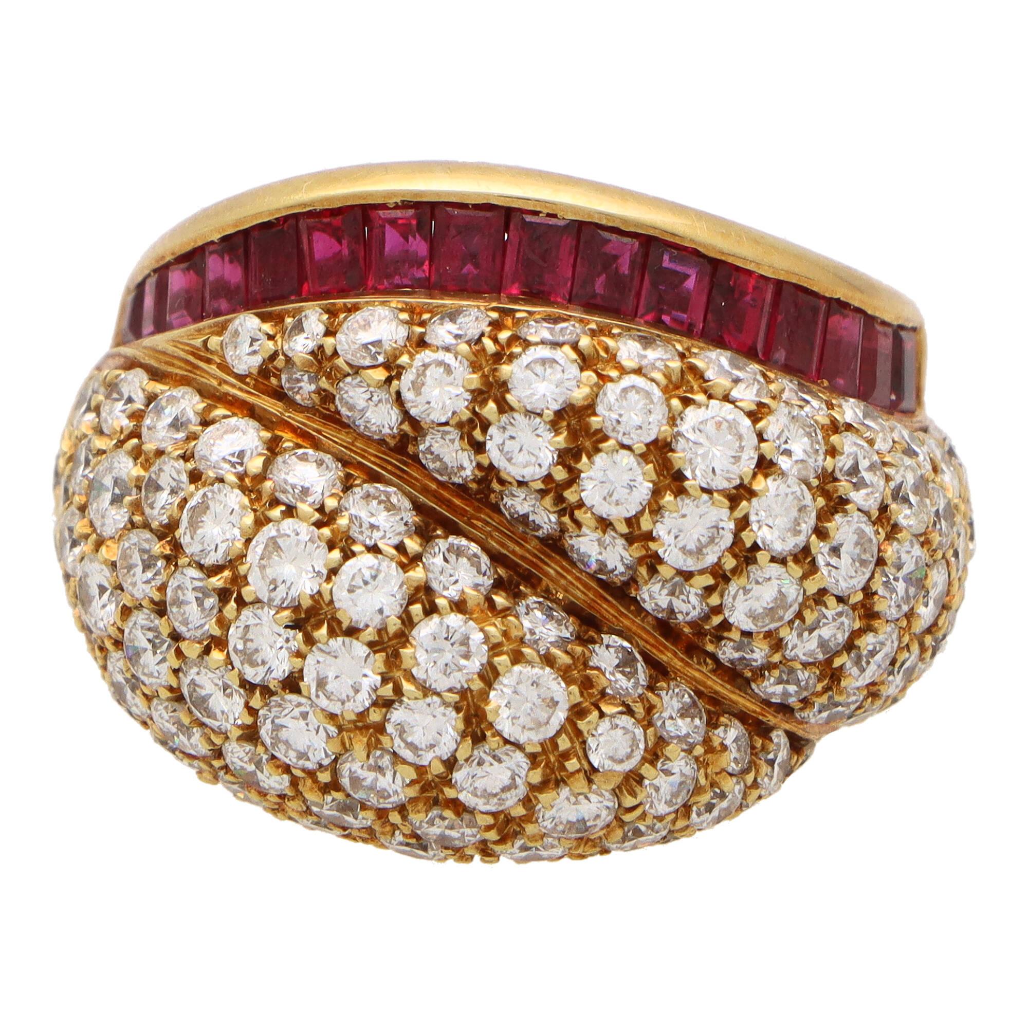 Vintage 1980's Tiffany & Co. Diamond and Ruby Bombé Ring in 18k Yellow Gold For Sale 2