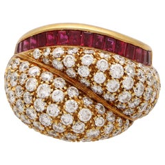 Vintage 1980's Tiffany & Co. Diamond and Ruby Bombé Ring in 18k Yellow Gold