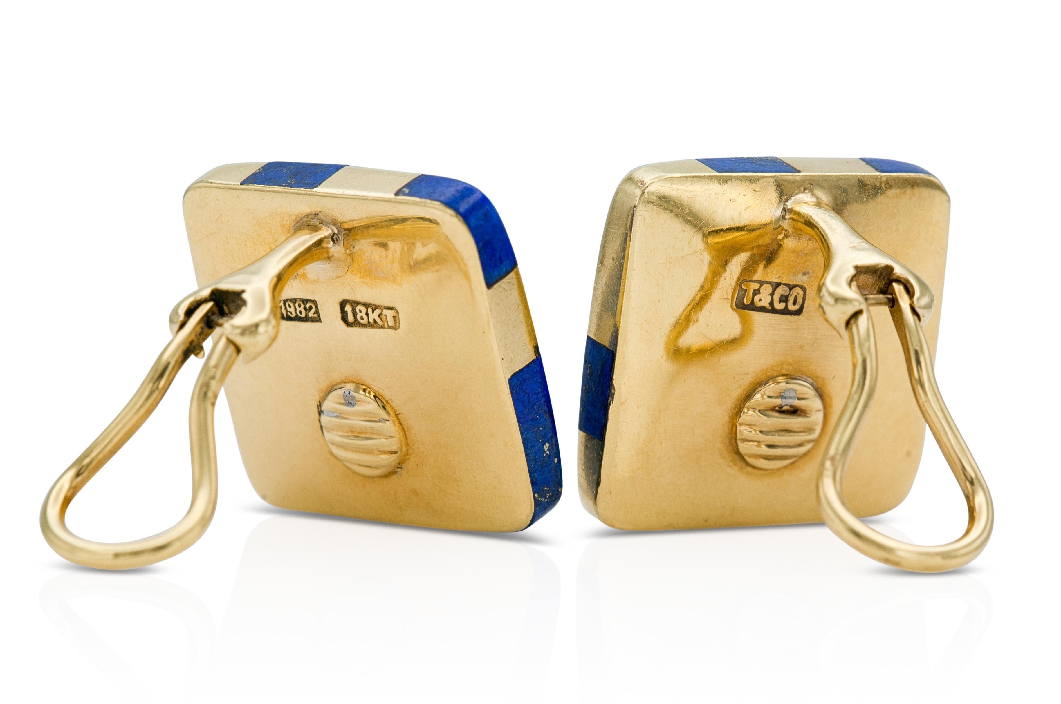 Vintage 1980er Jahre Tiffany & Co. Lapis-Schachbrett-Ohrringe im Zustand „Gut“ im Angebot in New York, NY