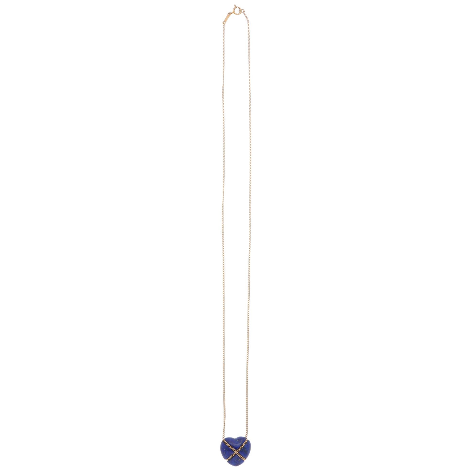 Heart Cut Vintage 1980's Tiffany & Co. Lapis Lazuli Heart Necklace in Yellow Gold