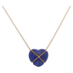 Vintage 1980's Tiffany & Co. Lapis Lazuli Heart Necklace in Yellow Gold