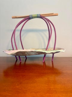 Vintage 1980s Tony Evans Ceramic Basket Sculpture, Signed