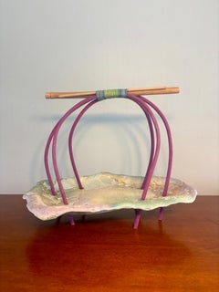 Vintage 1980s Tony Evans Ceramic Basket Sculpture, Signed