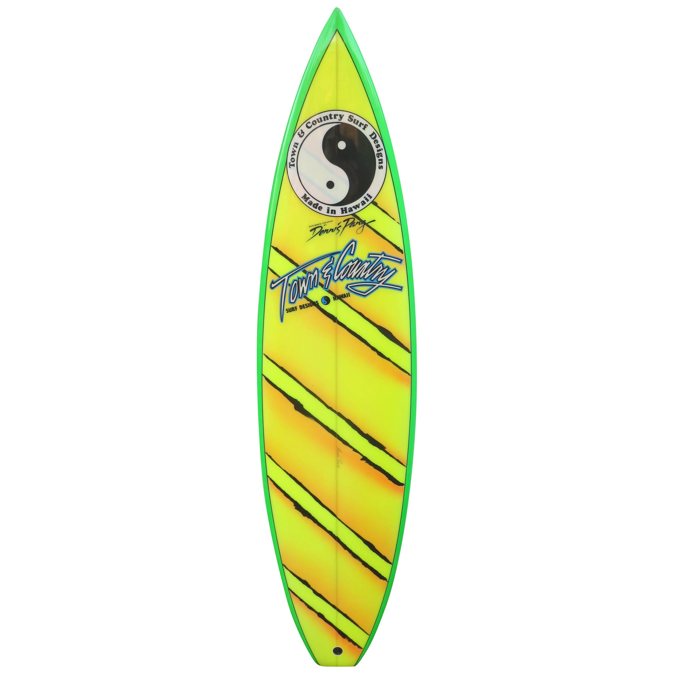 Vintage 1980s Town and Country ''T&C'' Surfboard by Dennis Pang at