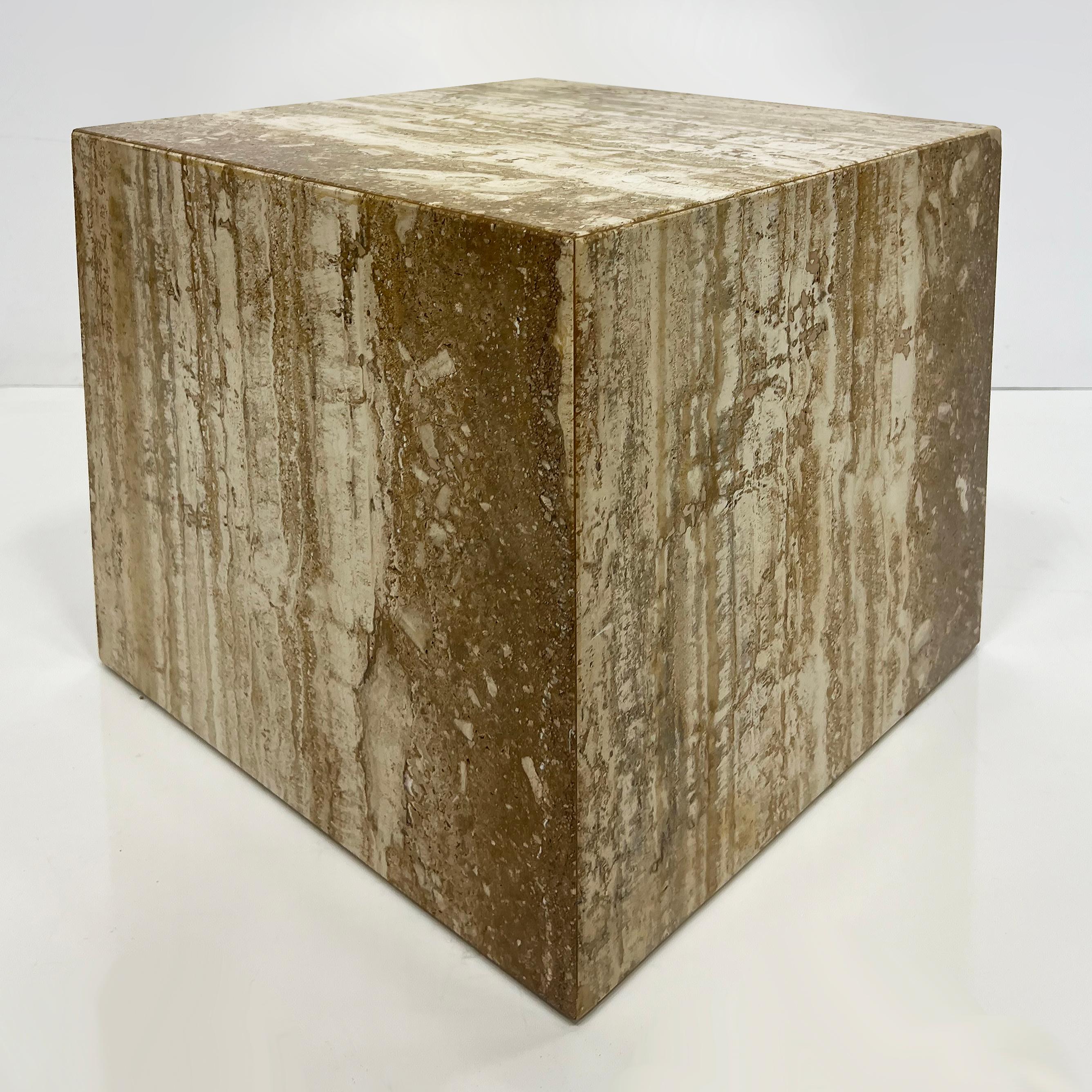 Vintage 1980s Travertine Cube Side Tables Pedestals, Pair 4