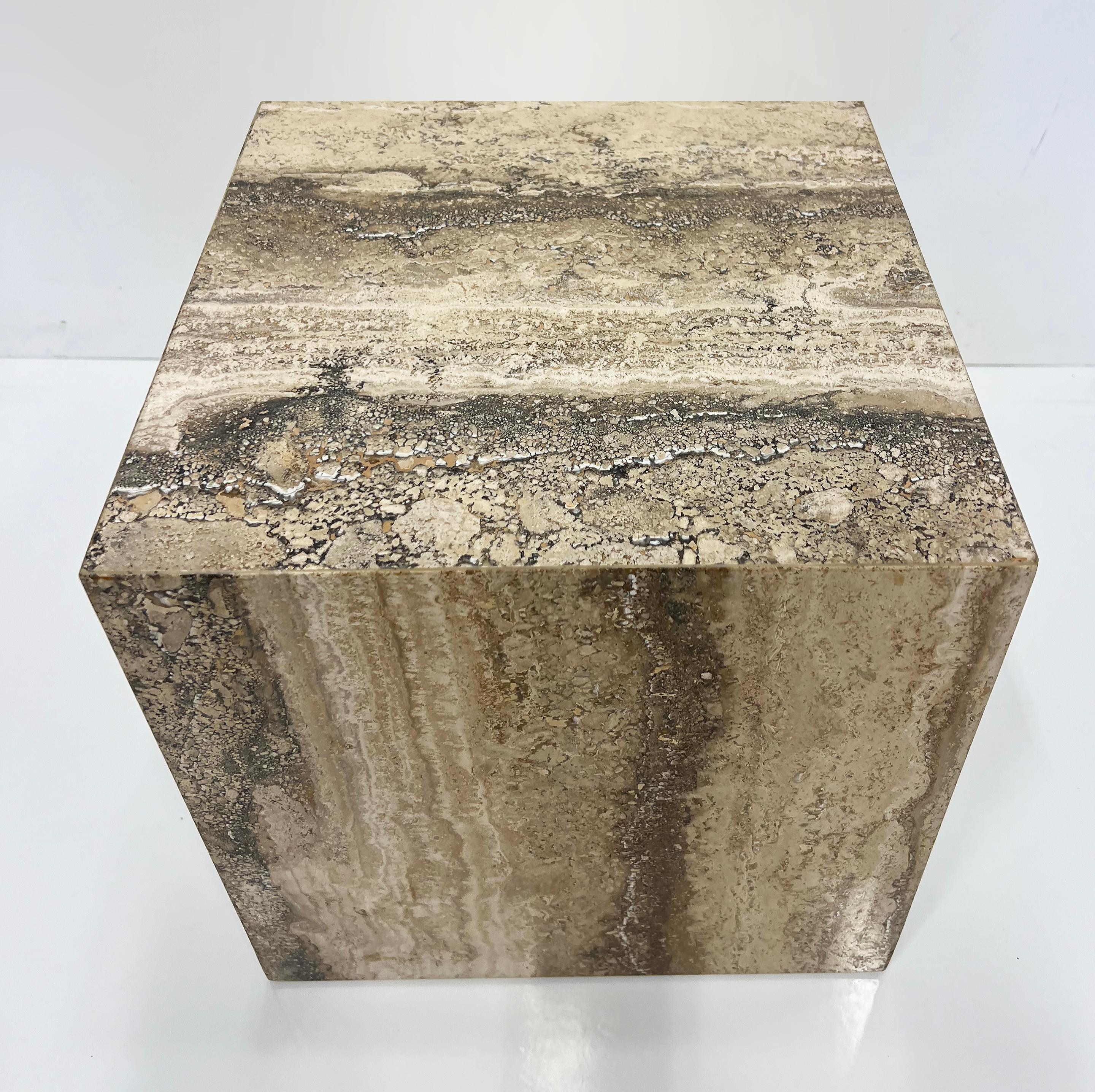 Vintage 1980s Travertine Cube Side Tables Pedestals, Pair 2