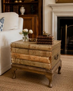 Vintage 1980s Trompe l’Oeil Leather Book Stack Storage Side Table