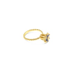 Vintage 1980s Tulip Sapphire Ring 14k Yellow Gold