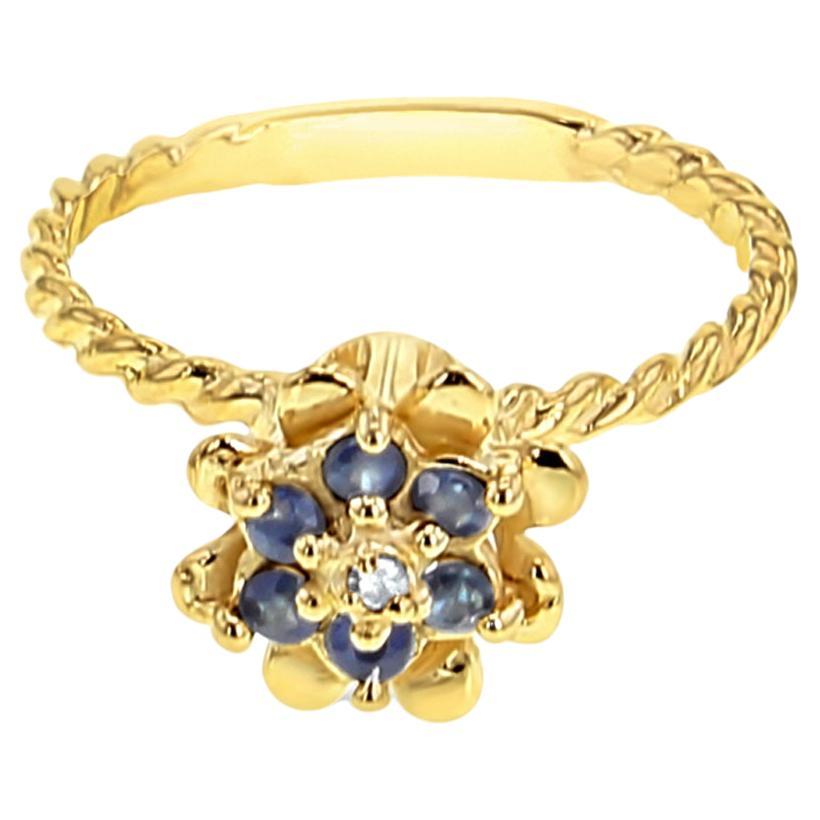 Vintage 1980s Tulip Sapphire Ring 14k Yellow Gold For Sale