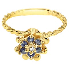 Vintage 1980s Tulip Sapphire Ring 14k Yellow Gold