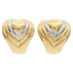 Vintage 1980s Two-Toned Gold Ripple Heart Earrings
