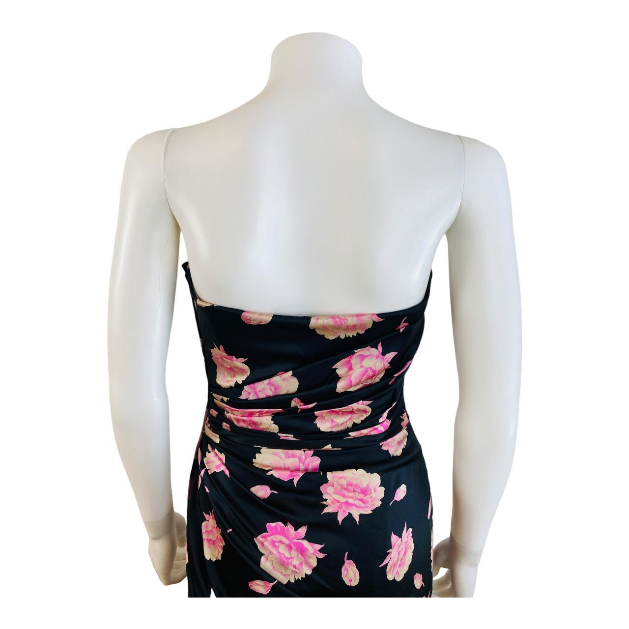 Vintage 1980er Ungaro Schwarzes Minikleid aus Seide mit Rüschen aus rosa Blumen und Rosen im Angebot 13