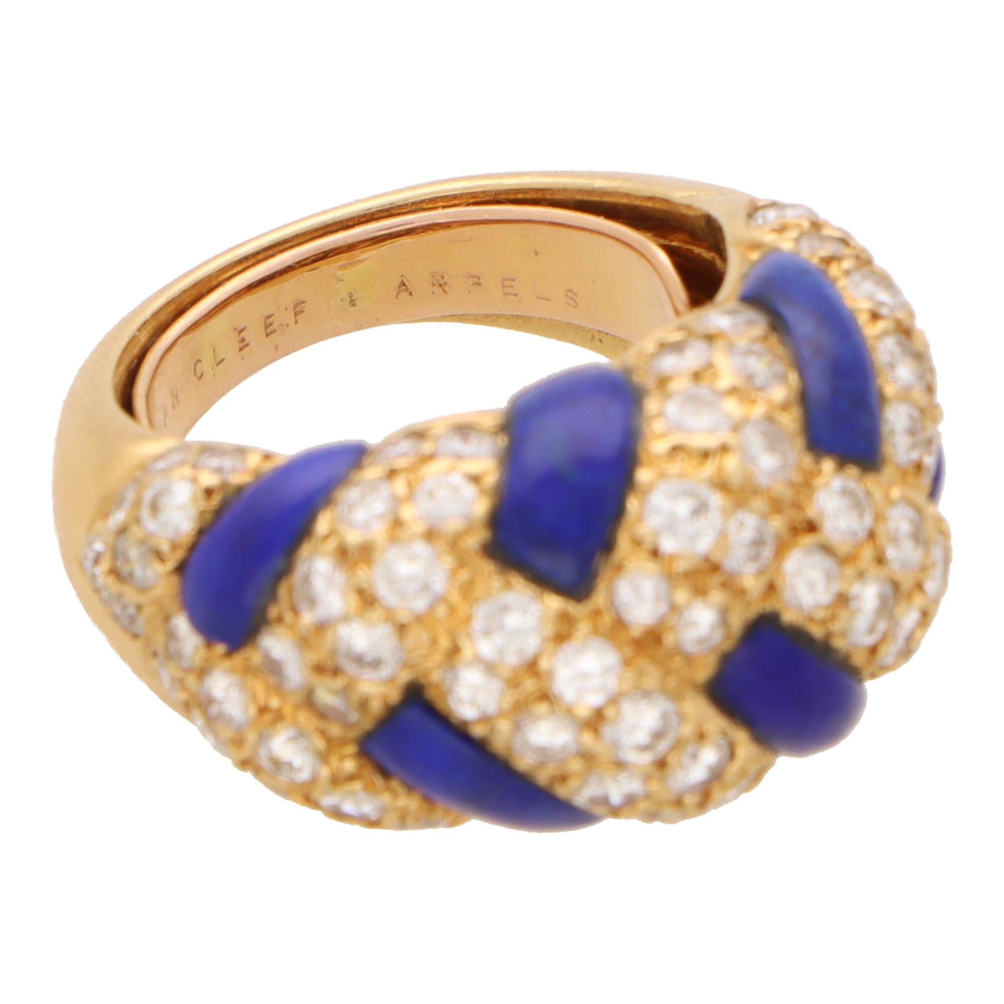 Round Cut  Vintage 1980's Van Cleef & Arpels Lapis and Diamond Dress Ring For Sale